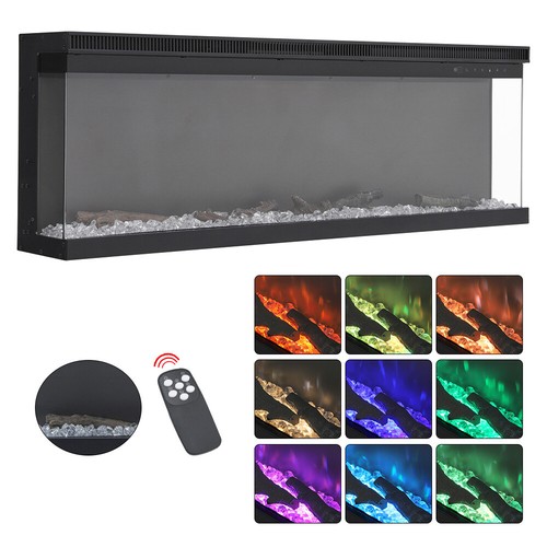 Electric 40 50 60" LED Fireplace Insert/Wall Mounted Media 3-Side Glass Fire LED - Picture 28 of 32