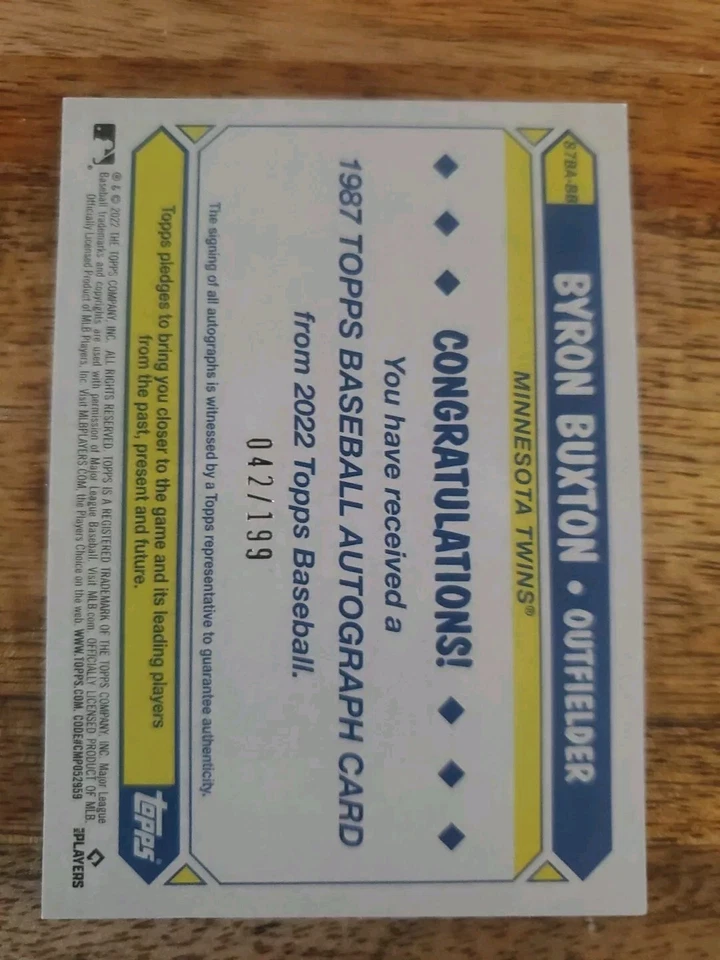 2022 Topps Series 2 Baseball 1987 35th Byron Buxton Auto Black 42/199 Minn Twins - Image 2 of 2