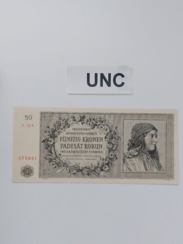 50 Korun 1944 , Böhmen und Mähren , Tschechoslowakei , UNC Banknoten Geldscheine - Photo 1/2