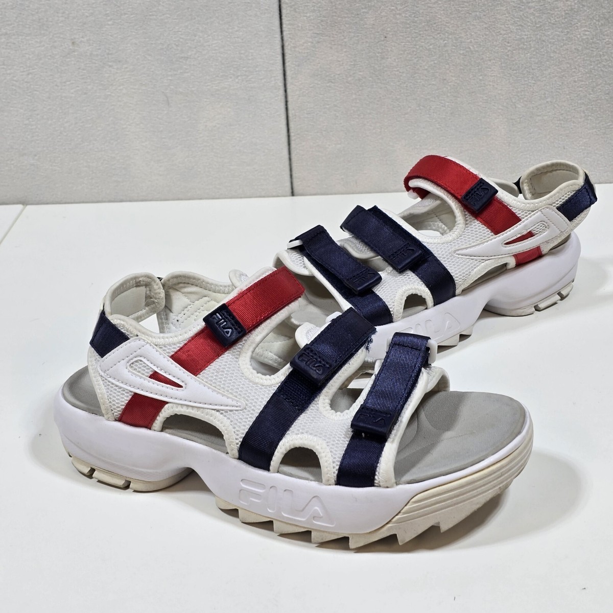Fila Disruptor Sandals Women's Sz 10 Strappy Chunky Platform White Navy Red