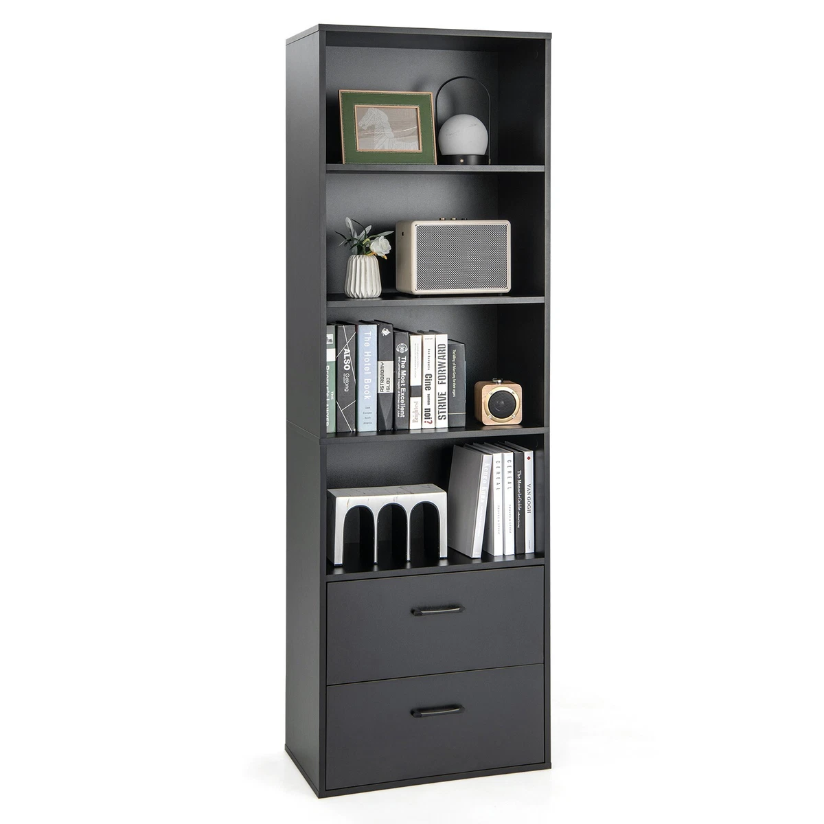 6 Tier Tall Bookshelf Wood Bookcase Organizer Display Storage