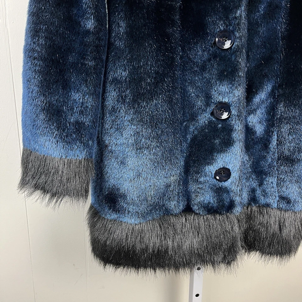 Abrigo Chaqueta Blanc Noir Outerwear Imitación Piel Azul y Negro Largo Medio Talla Pequeña Foto 3 de 4