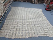 Beautiful Antique Handmade Crochet Lace Tablecloth Coverlet 80" x 87" ECRU