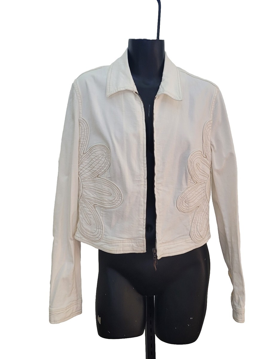 Moschino Jeans Women's Denim White Cotton Flower Jacket US 6-8 IT