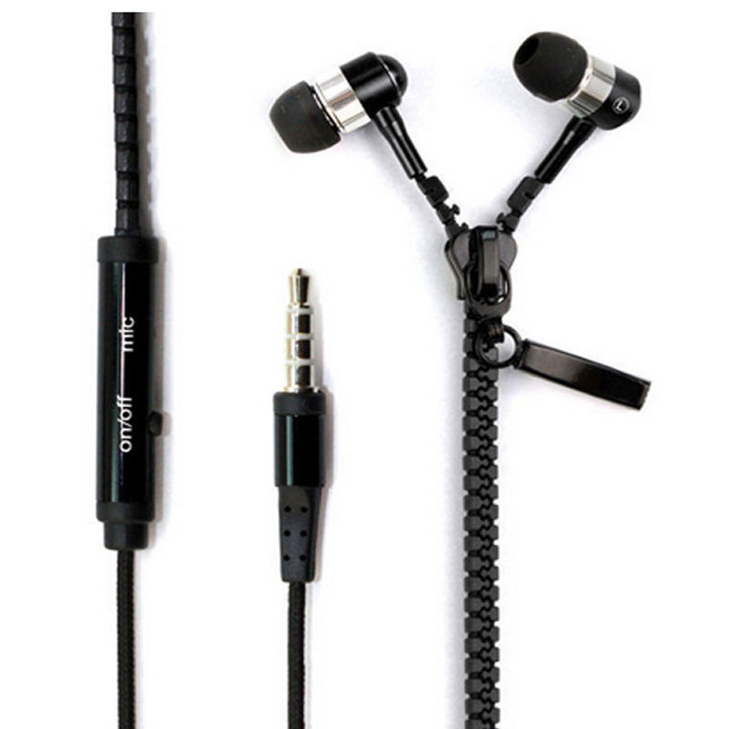 Stereo in-Ear Earphone Earbuds Headphone with Mic Zipper