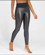 Assets by Spanx Sara Blakely Black Faux Leather Leggings Medium
