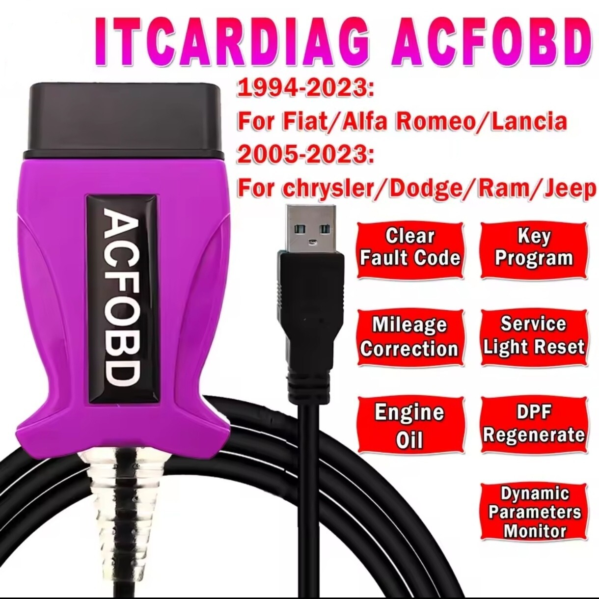 Outil OBD2 ACFOBD avec effacement des voyants pour RAM et Dodge