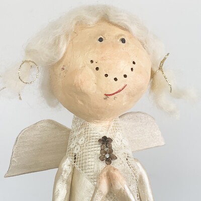 Joni Originals OOAK Whimsical Folk Art Doll Paper Clay Angel Shelf