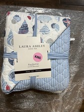 New Laura Ashley Penelope Blue Red White King Quilt Set 3pc