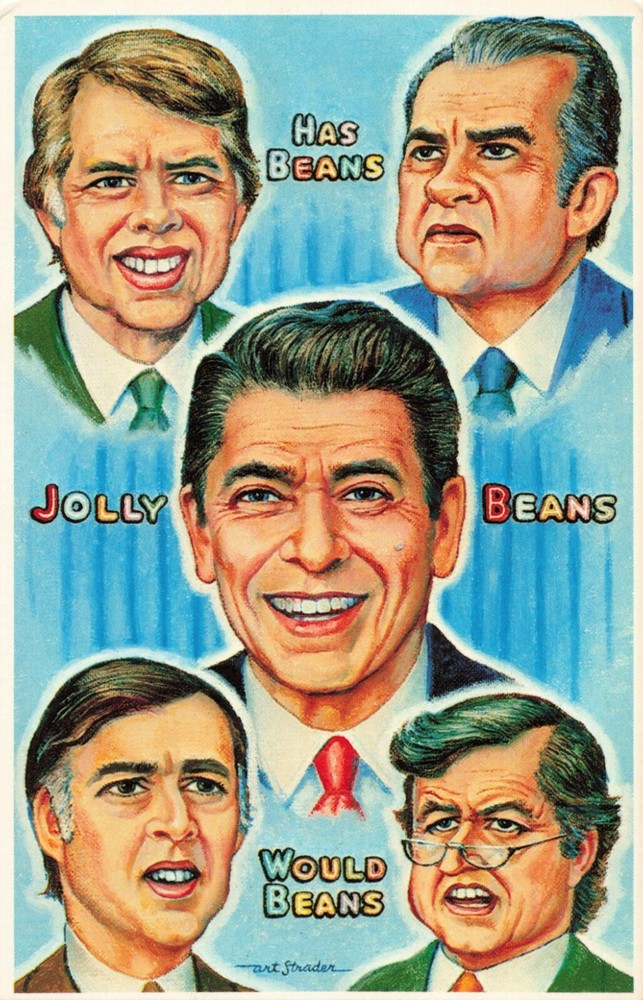 Ronald Reagan Jelly Beans Postcard - Has Beans Jolly Beans Would Beans