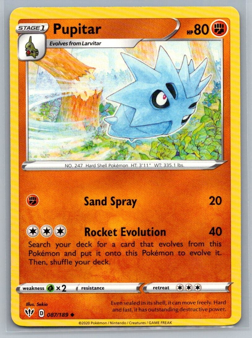 Pupitar 87/189 Darkness Ablaze Uncommon Pokémon TCG 2020