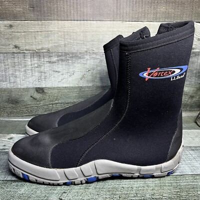 New LL Bean Vortex Neoprene Wetsuit Black Gray Side-Zip Water Boots, Size 10