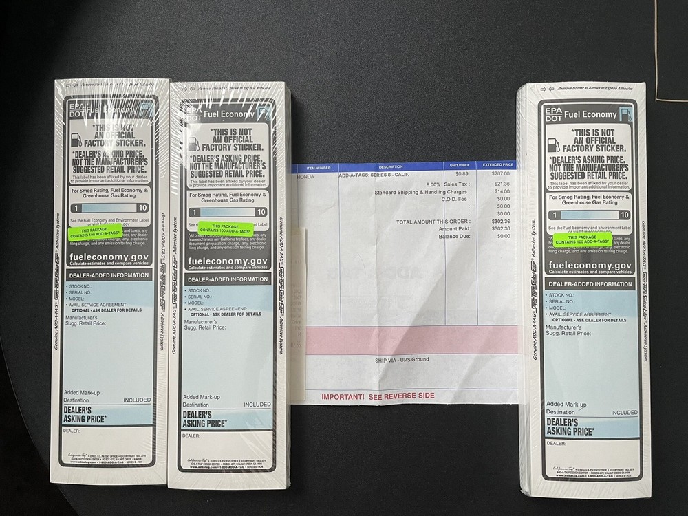DEALER ADDENDUMS/ DEALER PRICE TAG/ DEALER MSRP STICKER FOR SALE