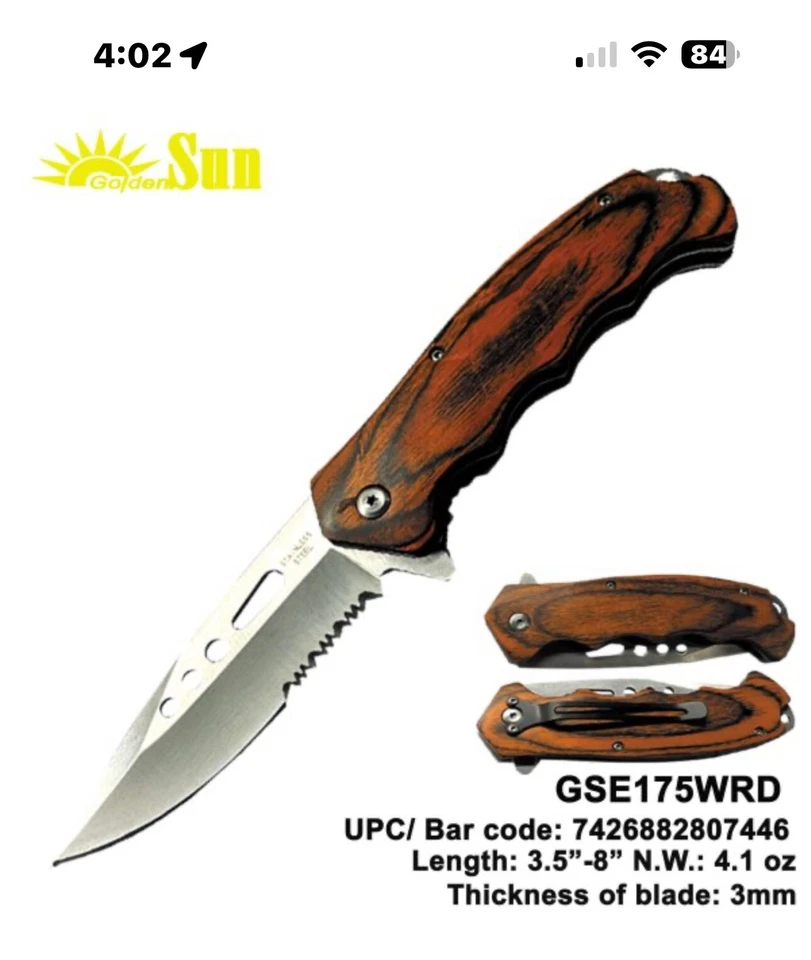 NAVAJA PLEGABLE TÁCTICA 8" MARRÓN MANGO MADERA ASISTIDA POR RESORTE Blade Assist Foto 2 de 4