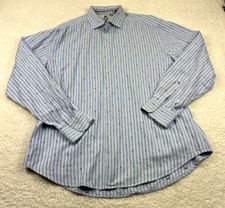 Robert Graham Button Up Mens XL Blue Stripe Long Sleeve All Over Print Flip Cuff