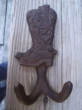Cast Iron Western Cowboy Boot Double Wall Hook Hanger 