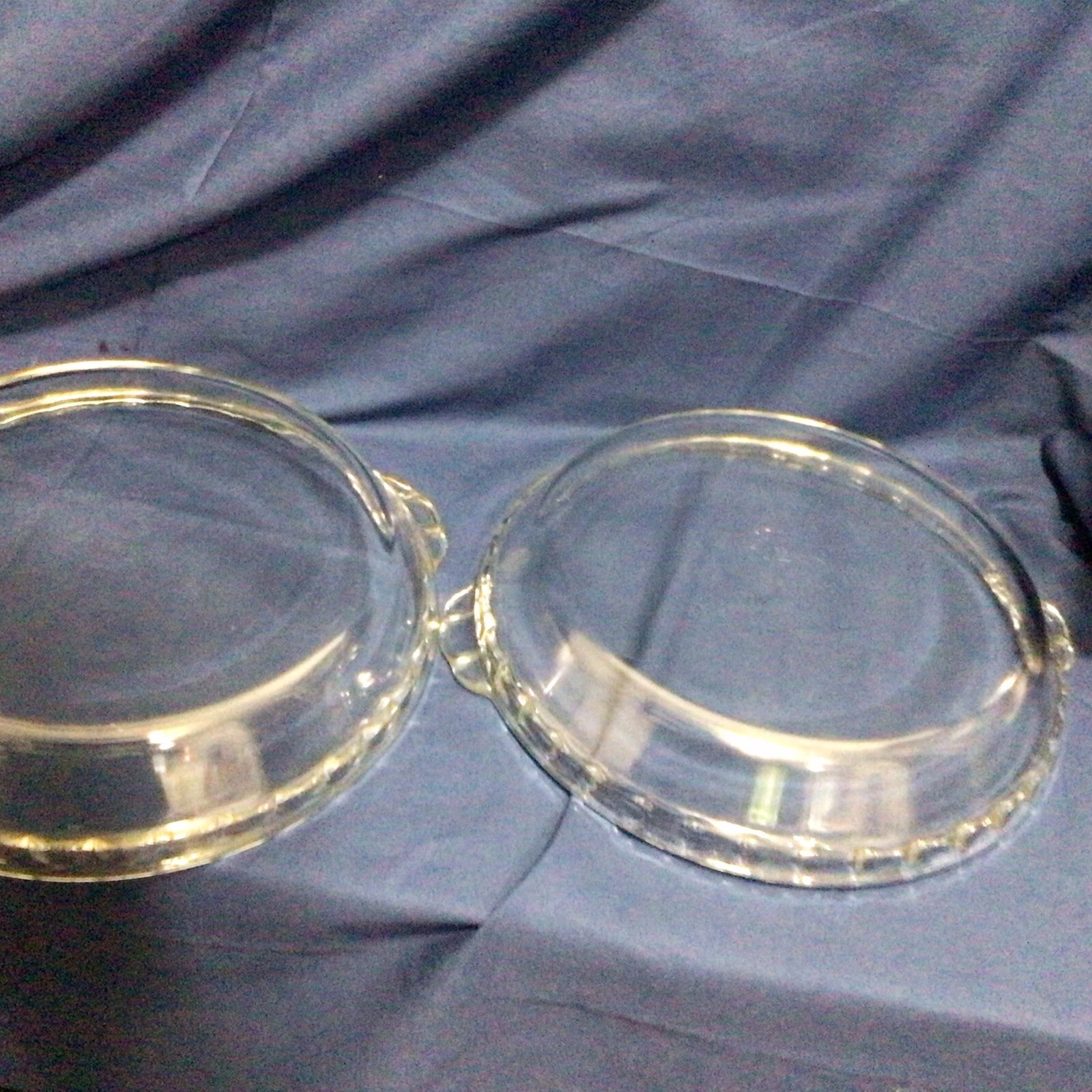 2 1950s Vintage PYREX Pie Plates, Fluted Edge Handles 9.5 & 10” #299