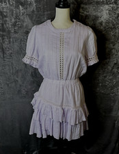 Fanco Dress Medium Violet Tiered Eyelet Fairy Feminine Button on Sleeve Rufflfe