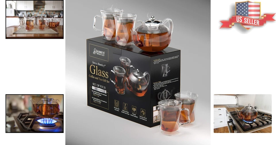 Glass Teapot Set - Double Wall Insulated Cups - Stovetop Kettles - Infusers - Image 2 of 4