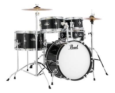 Pearl Roadshow Jr. 5-Pc. Drum Set w/Hardware, Cymbals, and 16'' Kick - Jet Black