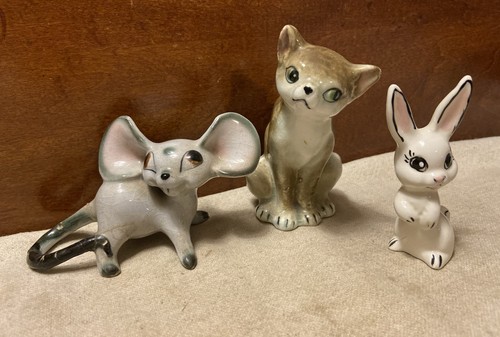 Lot Of 3 Vintage MCM Ceramic Cat, Rabbit & Mouse Figurines - Picture 4 of 20