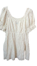 Old Navy Puff Sleeve Tiered Embroidered Mini Dress Ivory Size S Boho Cottage NWT