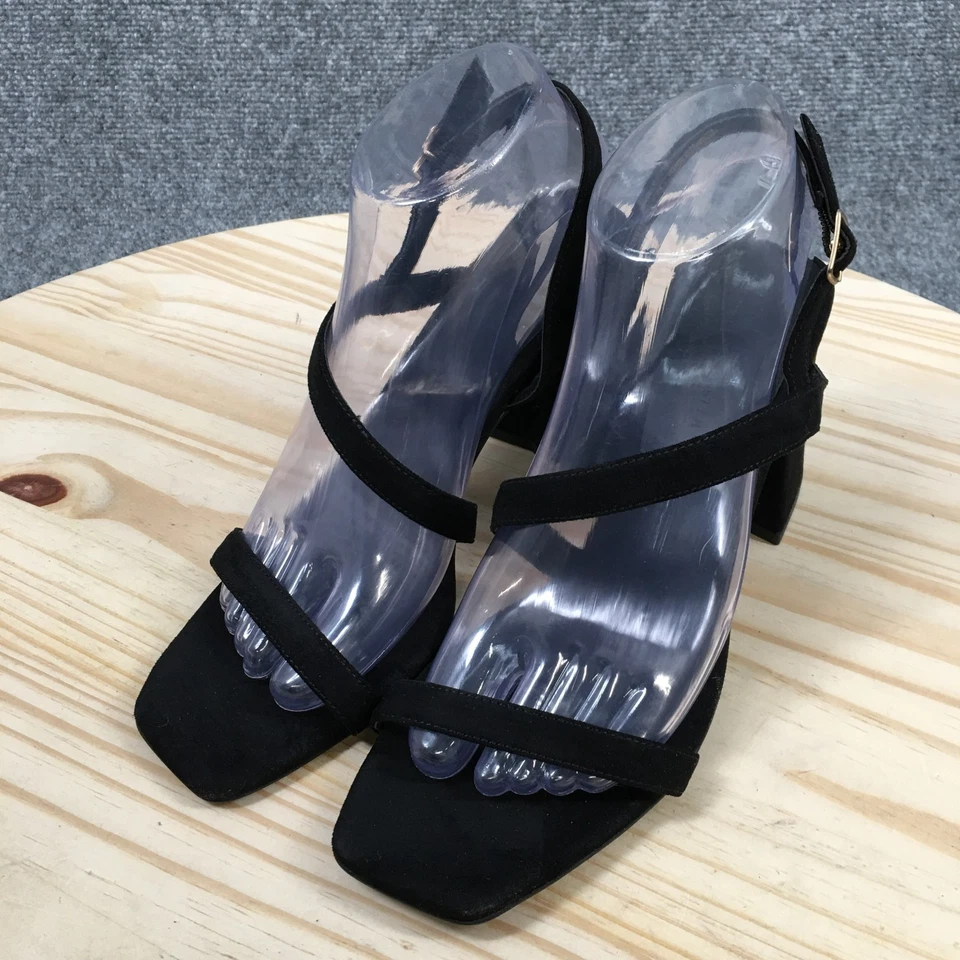 Sandalias Charles & Keith para mujer 39 negras correa al tobillo gamuza bloque tacones hebilla NUEVAS Foto 3 de 4