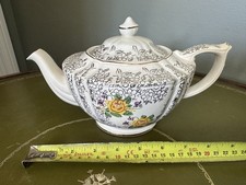 Retro Sadler Tea Pot Yellow Rose Cream & Gold Chintz 1.5 pt Vintage Mid Century