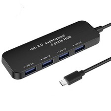 4-Port USB 2.0 Hub, Micro OTG Expander with HS8836AB Chip, 480Mbps Black