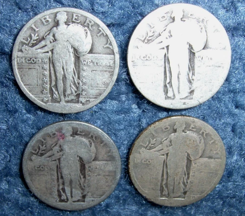 VARIETY LOT OF 4 U.S. 90% SILVER STANDING LIBERTY QUARTERS NICE COLLECTORS COINS