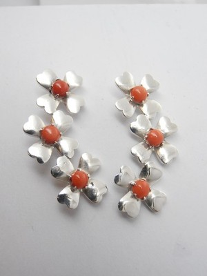 Cozzi Gioielli Drop Earrings with Natural Red Coral and 925 Silver Clover