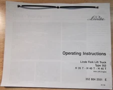 LINDE H35T H40T H45T TYPE 352 FORKLIFT OPERATION &OWNERS MANUAL BOOK