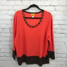 Ruby Rd Top Womens 3X Orange Beaded Round Neck Short Sleeve Casual Blouse