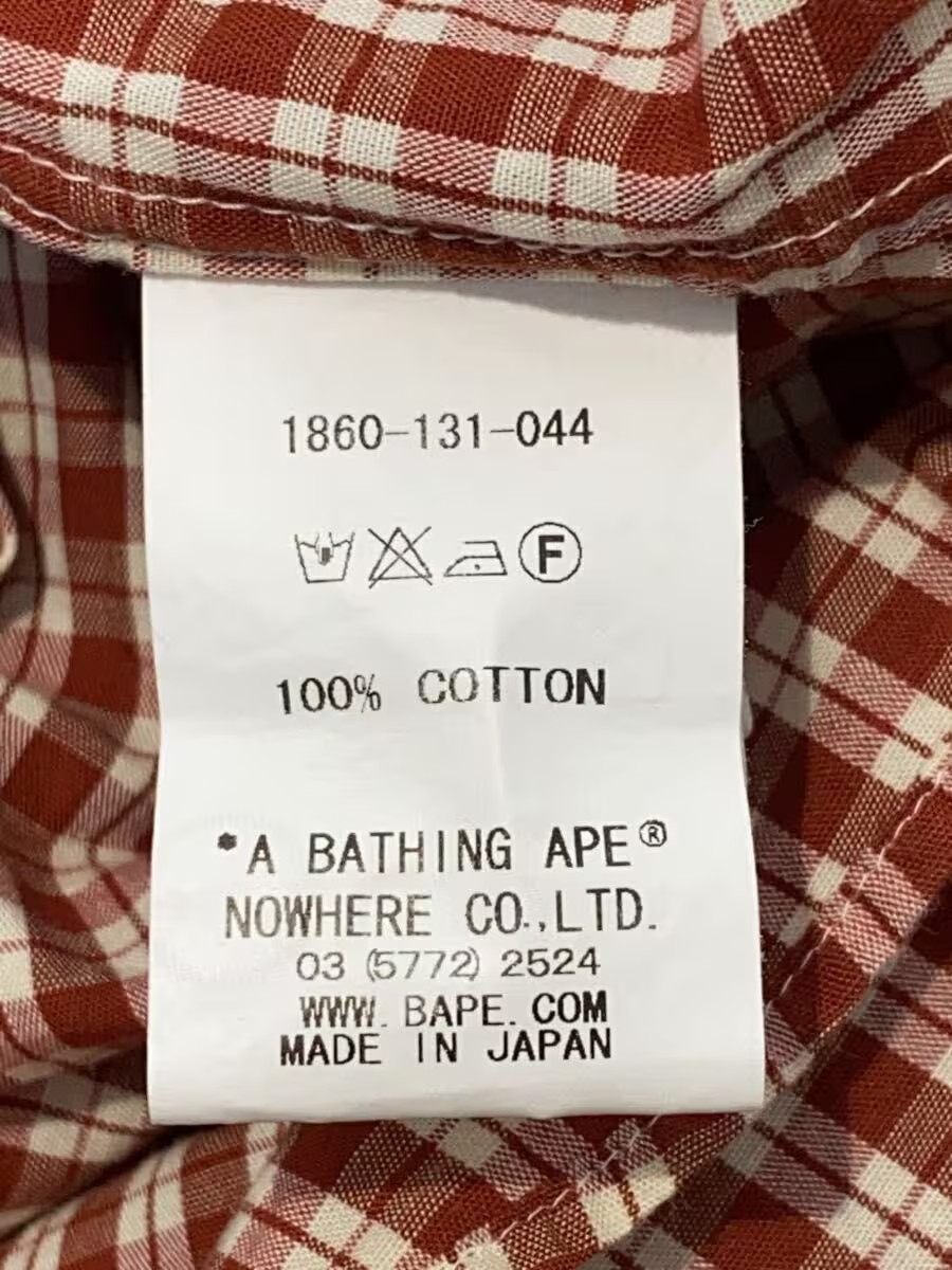 A BATHING APE Long Sleeve Shirt, Size L, Cotton, Brown Check thumbnail 4