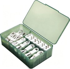Cable Organizer with Lid, Charger Organizer with Compartments, Cord Storage f...