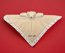 GOOGLE CREAM TEDDY BEAR BABY SECURITY BLANKET W SATIN TRIM SOOTHER PROMOTIONAL