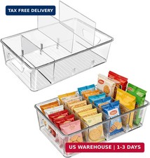 Stackable 4-Compartment Pantry Organizers and Storage, Clear Plastic Storage Bin