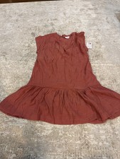Nine West Pink-Orange Scoop Neck Short Sleeve Ruffle Hem Dress size Medium