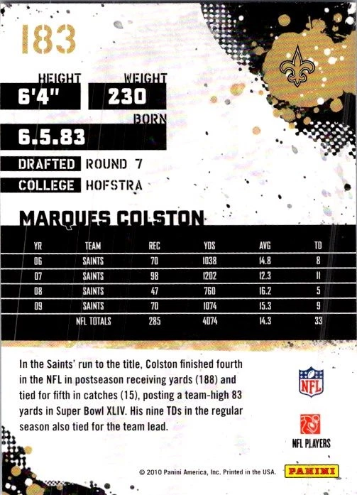 2010 Score #183 Marques Colston - Image 2 of 2