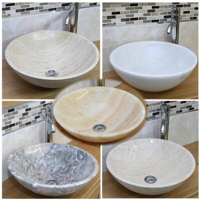 Badezimmer Waschbecken in Stein|Marmor|Travertin oder Onyx|Mischbatterie & Pop Up Stecker Option