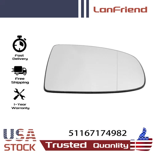 Passenger Side Mirror Glass Heated For 07-2014 BMW X5 X6 E70 E71 E72 51167174982