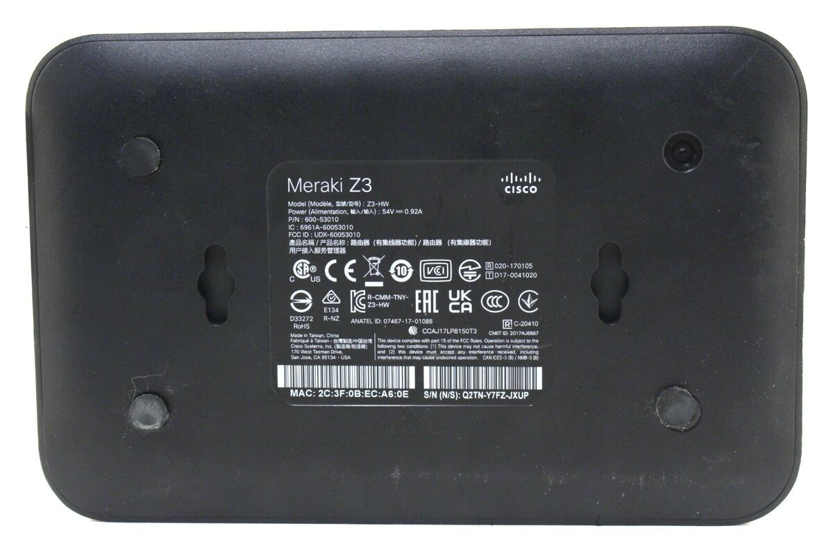 Cisco Meraki Z3-HW 600-53010 Cloud Teleworker 5-Port Gateway Cisco Meraki Z3-HW 600-53010 Cloud Teleworker 5-Port Gateway