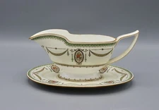 Minton Melrose Gravy Sauce Boat With Attached Underplate 1936-1950 Brown Cameos