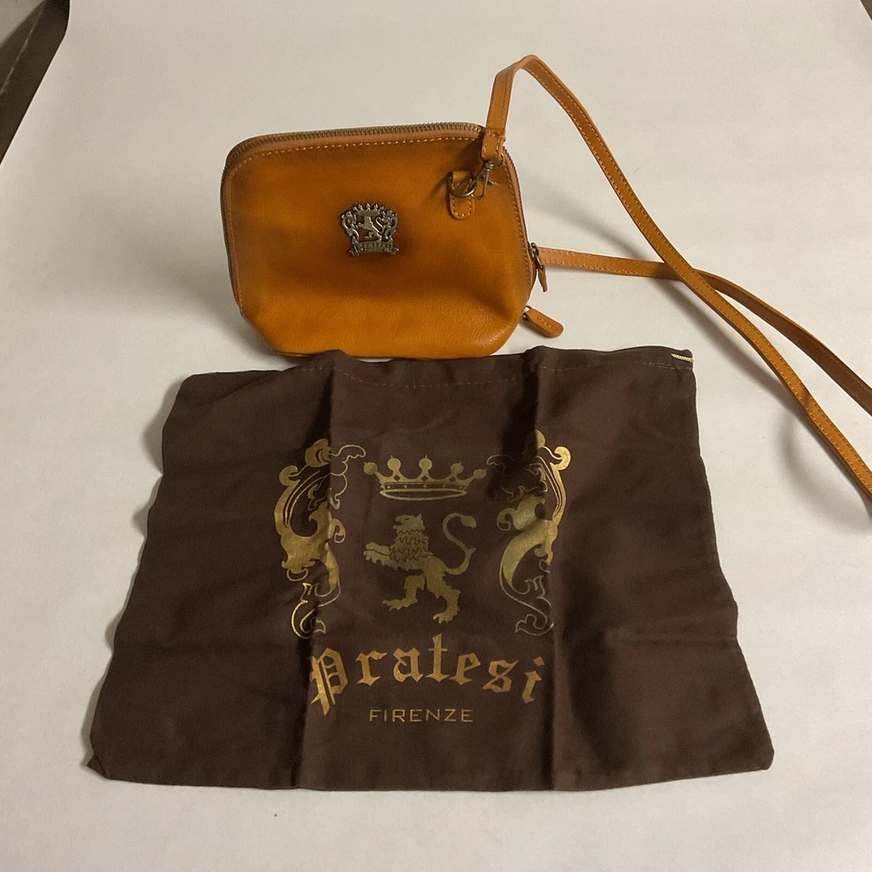 Bolso Bandolera Pratesi Firenze Pequeño Amarillo Cuero Italiano con Bolsa Antipolvo Foto 2 de 4