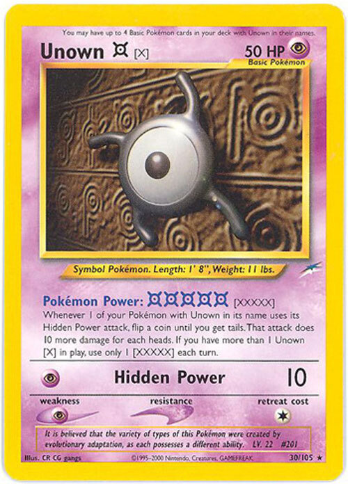 Pokemon Card - Neo Destiny 30/105 - UNOWN X (rare) *Played*