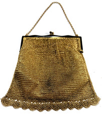 Vintage Rare Gold-Tone Mesh Purse /Bag W/Scallop Edge Made in West Germany 1950s