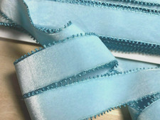 vintage picot edge rayon 1.5" velvet ribbon 1yd made in France 38mm sky blue