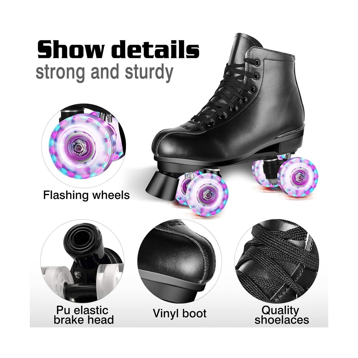 Buy Roller Skate Shoes For Women&Men Classic PU Leather High-top Double-Row Roller Skates For Beginner, Professional Indoor Outdoor Four-Wheel Shiny Roller Skates For Girls Unisex Online At Zimbabwe