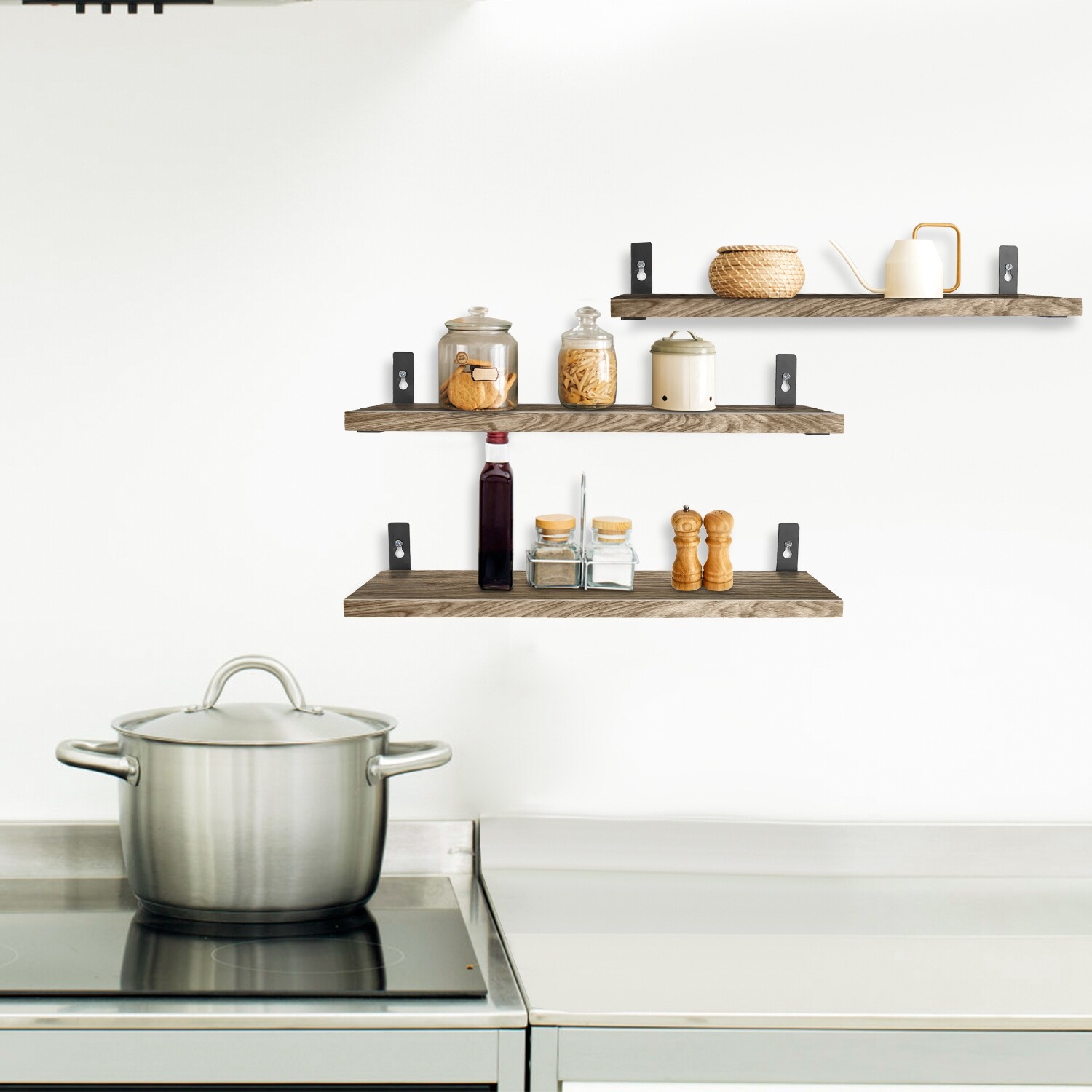 6PCS Set Floating Shelves Wall Mounted Wood Display Storage Shelves Home Office