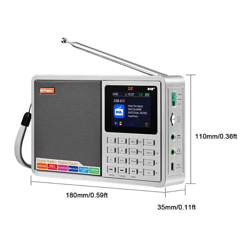 Tragbarer DAB+ FM Digitalradio Bluetooth Lautsprecher Radiowecker mit antenne - Bild 2 von 4